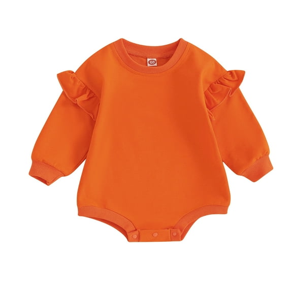 Musuos Baby Girls Romper, 3 6 12 18M Long Sleeve Crew Neck Solid Color Bodysuit Clothes for Casual Daily