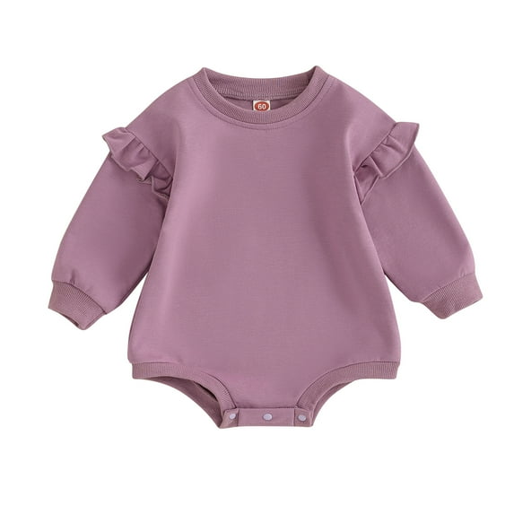 Musuos Baby Girls Romper, 3 6 12 18M Long Sleeve Crew Neck Solid Color Bodysuit Clothes for Casual Daily