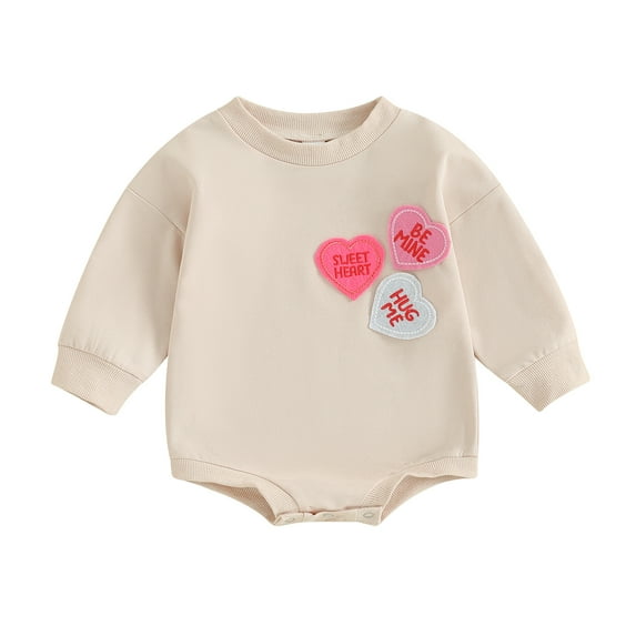 Musuos Baby Girls Rompers 3 6 12 18M Heart Embroidered Long Sleeve Crew Neck Toddler Bodysuits Valentine's Day Clothes