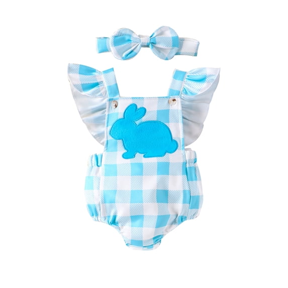 Musuos Baby Girls Rompers 3 6 9 12 18M Rabbit Embroidery Fly Sleeve Toddler Bodysuits with Headband Summer Easter Clothes