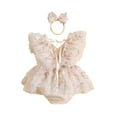 thumbnail image 1 of Musuos Baby Girls Rompers Dress 6 12 18 24Months Flower Embroidered Fly Sleeve Mesh Skirt Hem Bodysuits with Headband Cute Summer Outfits, 1 of 9