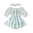 thumbnail image 1 of Musuos Baby Girls Rompers Dress Rabbit Print Short Sleeve Boat Neck Ruched Skirt Hem Infant Bodysuits Easter Clothes with Headband, 1 of 10