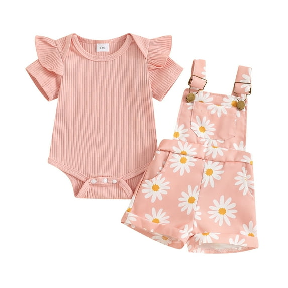 Musuos Baby Girls Shorts Set, 0-18M Short Sleeve Romper with Flower Print Adjustale Suspender Shorts Newborn Girls Cute Summer Outfit