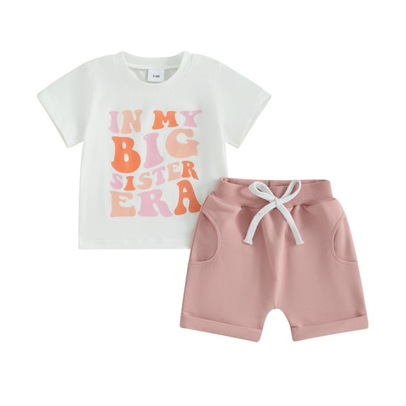 Musuos Baby Girls Shorts Set, 6 12 18 24M 3T Short Sleeve Letters Print T-shirt with Elastic Waist Shorts Summer 2-piece Outfit