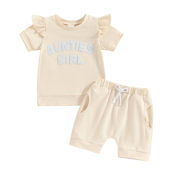Musuos Baby Girls Shorts Set, 6 12 18 24M 3T Short Sleeve Letters T-shirt with Shorts Summer 2-piece Outfit