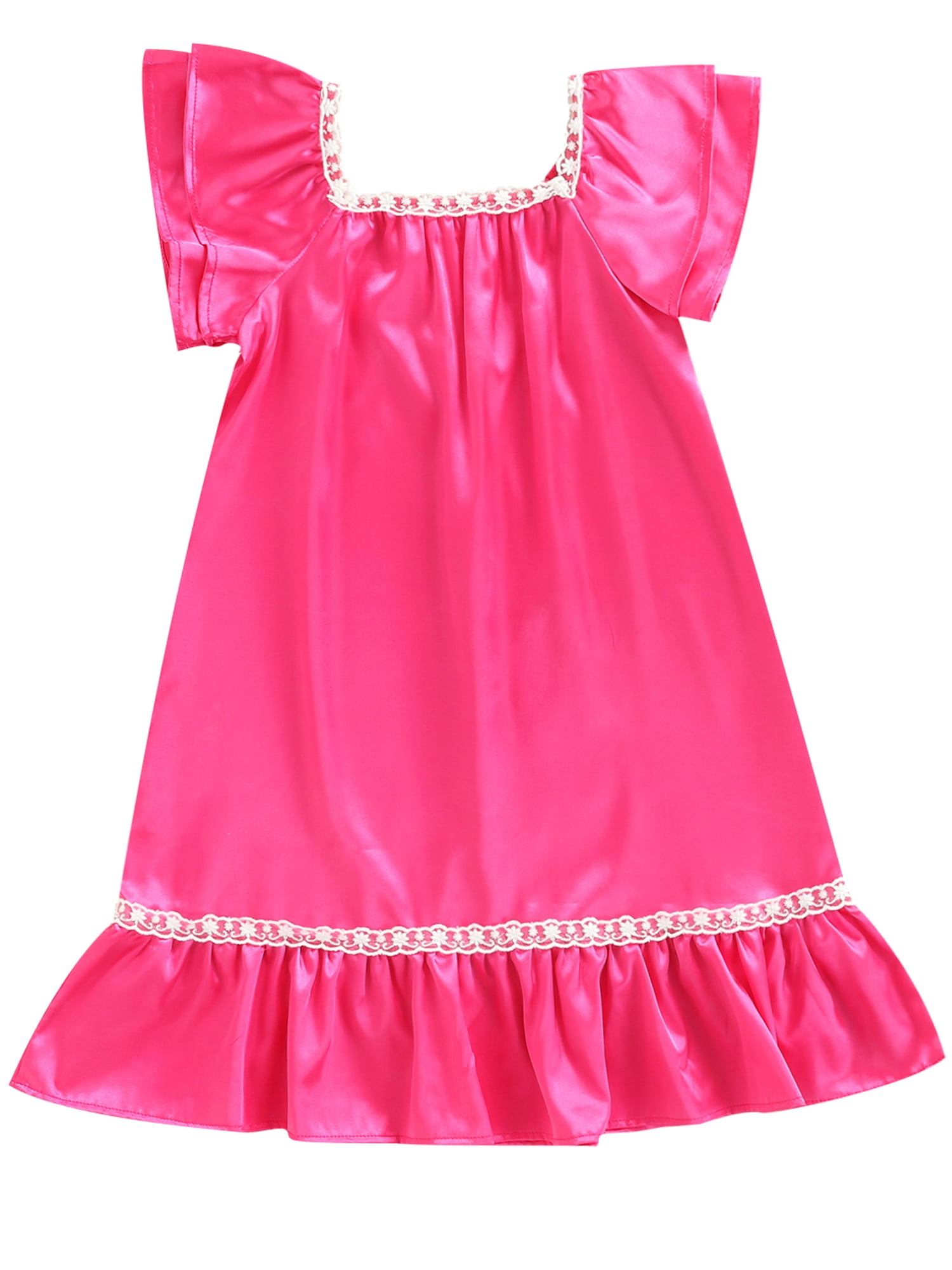 Musuos Baby Girls Silk Nightgown Dress Ruffle Short Sleeve Satin