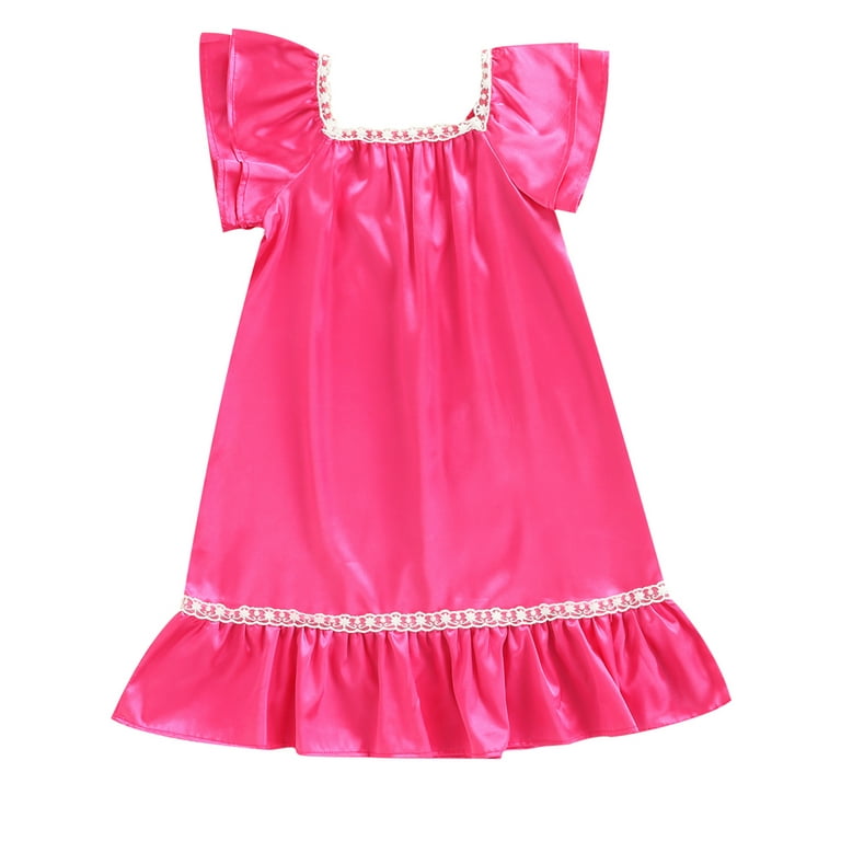 Musuos Baby Girls Silk Nightgown Dress Ruffle Short Sleeve Satin Nightdress  Sleeper