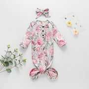 Musuos Baby Girls Sleepwear Nightgown Floral Print Sleeping Bag+Headband Set for Newborn Girls