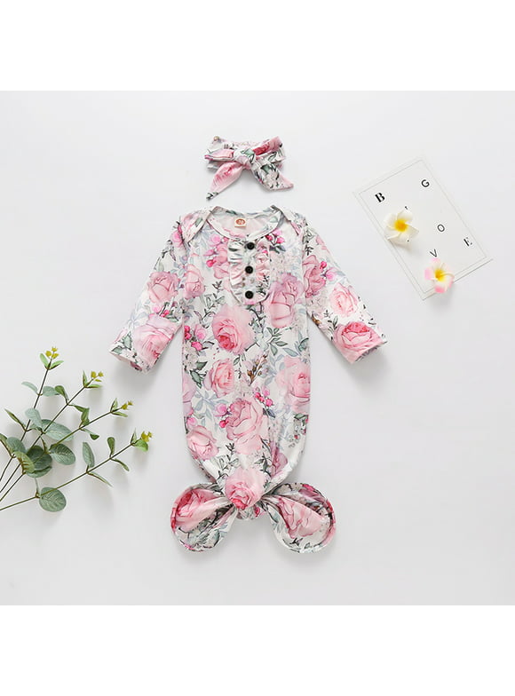Musuos Baby Girls Sleepwear Nightgown Floral Print Sleeping Bag+Headband Set for Newborn Girls