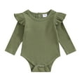 thumbnail image 1 of Musuos Baby Girls Spring Fall Basic Rompers 0-24 Months Long Sleeve Crew Neck Solid Color Ruffle Ribbed Bodysuit, 1 of 10