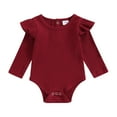 thumbnail image 1 of Musuos Baby Girls Spring Fall Basic Rompers 0-24 Months Long Sleeve Crew Neck Solid Color Ruffle Ribbed Bodysuit, 1 of 10