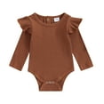 thumbnail image 1 of Musuos Baby Girls Spring Fall Basic Rompers 0-24 Months Long Sleeve Crew Neck Solid Color Ruffle Ribbed Bodysuit, 1 of 10