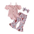 thumbnail image 1 of Musuos Baby Girls Summer Jumpsuits Set 6 12 18 24M 3T Button Short Sleeves Romper and Cow Head Flower Print Elastic Flare Pants Headband, 1 of 10