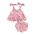 thumbnail image 1 of Musuos Baby Girls Summer Outfits 3 6 12 18 24Months Floral Print Bandage Straps A-line Hem Camisole and PP Shorts Set Cute Clothes, 1 of 9