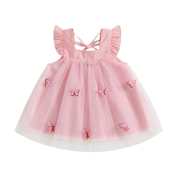 Musuos Baby Girls Summer Princess Dress, 6 9 12 18 24Months Fly Sleeve Square Neck 3D Butterfly Tutu Tulle Dress Infant Outfit