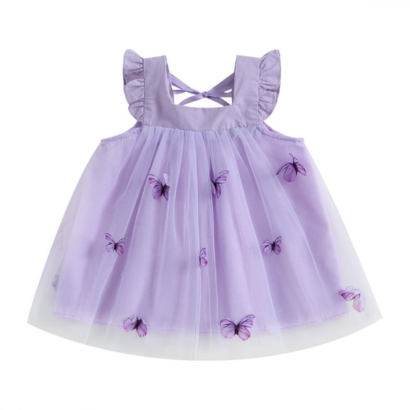 Musuos Baby Girls Summer Princess Dress, 6 9 12 18 24Months Fly Sleeve Square Neck 3D Butterfly Tutu Tulle Dress Infant Outfit