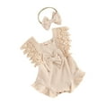 thumbnail image 1 of Musuos Baby Girls Summer Romper 0-18Months Infant Lace Sleeve Round Neck Ruffle Romper with Headband, 1 of 10