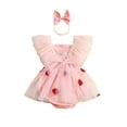 thumbnail image 1 of Musuos Baby Girls Summer Romper Dress 3M 6M 12M 18M Flying Sleeve Strawberry Embroidery Bodysuit with Headband Cute 2Piece Set, 1 of 10