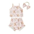 thumbnail image 1 of Musuos Baby Girls Summer Shorts Sets 6 12 18 24M Sleeveless Floral Butterfly Print Camisole Ruffle Shorts Headband Sets, 1 of 10