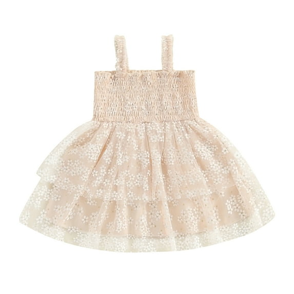 Musuos Baby Girls Summer Sleeveless Dress12 18 24M 3 4T Floral Ruched Mesh Princess Dress for Beach Party Cute Clothes
