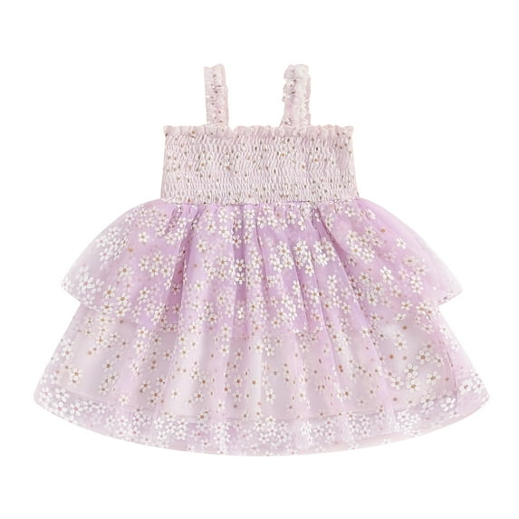 Musuos Baby Girls Summer Sleeveless Dress12 18 24M 3 4T Floral Ruched Mesh Princess Dress for Beach Party Cute Clothes