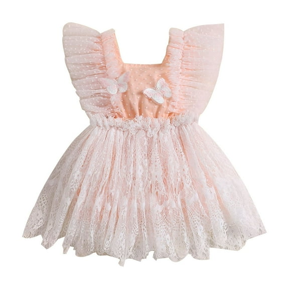 Musuos Baby Girls Sweet Dress 3-24M Butterfly Embellished Swiss Dot Lace Fly Sleeve Summer Princess Dress
