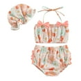 thumbnail image 1 of Musuos Baby Girls Three Piece Swimsuits, 6 12 18 24M Floral Print Halter Bikini Set Bathing Suit with Swim Cap, 1 of 9