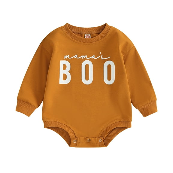 Musuos Baby Halloween Rompers 6 12 18 24Months Letter Print Long Sleeve Round Neck Bodysuit Infant Loose Fit Jumpsuits for Boys Girls
