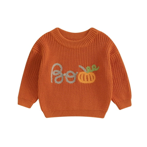 Musuos Baby Halloween Sweater, 0-3Years Long Sleeve Crew Neck Letters Pumpkin Knit Pullover Knitwear for Toddler Girls Boys