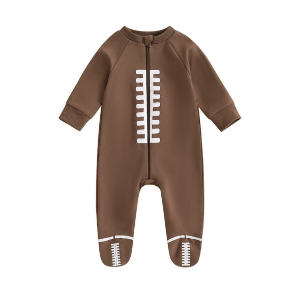 Musuos Baby Jumpsuits Long Sleeve Round Neck Zipper Rompers Newborn Boys Girls Football Outfit