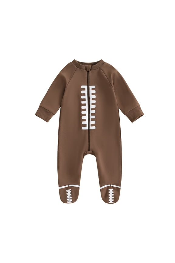 Baby Jumpsuits Long Sleeve Round Neck Zipper Rompers Newborn Boys Girls Football Outfit