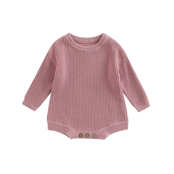 Musuos Baby Knit Romper, 3 6 9 12 24M Long Sleeve Crew Neck Solid Fall Winter Bodysuit for Girls Boys