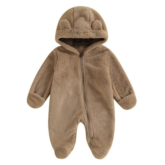 Musuos Baby Plush Jumpsuit, 3 6 9 12M Long Sleeve Hooded Zipper Closure Winter Romper Clothes for Boys Girls
