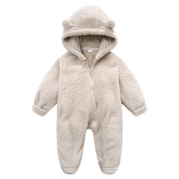 Musuos Baby Plush Jumpsuit, 3 6 9 12M Long Sleeve Hooded Zipper Closure Winter Romper Clothes for Boys Girls