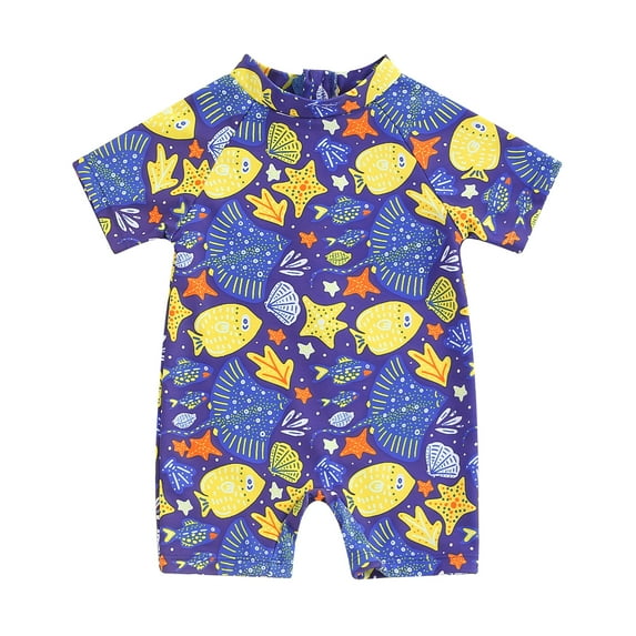 Musuos Baby Rash Guard Swimsuit 0-3T Cute Fish Print Short Sleeve Zip Up Bathing Suit Swimwear
