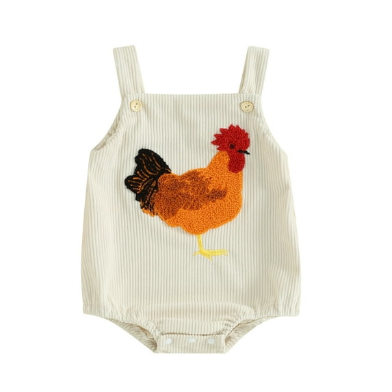 Musuos Baby Romper, 3 6 9 12M Sleeveless Embroidery Rooster Corduroy Bodysuit Overalls for Girls Boys