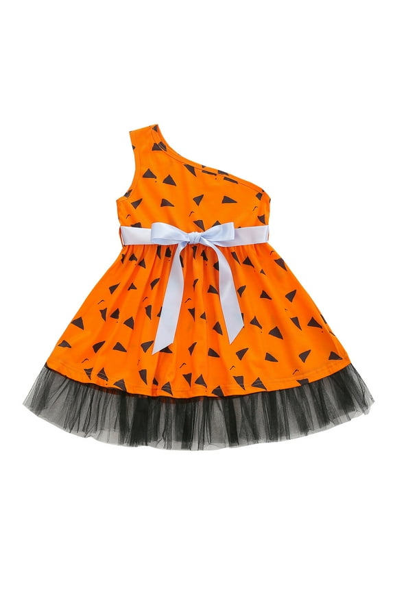 Baby Slanted Shoulder Dress with Bow Belt, Halloween Costume