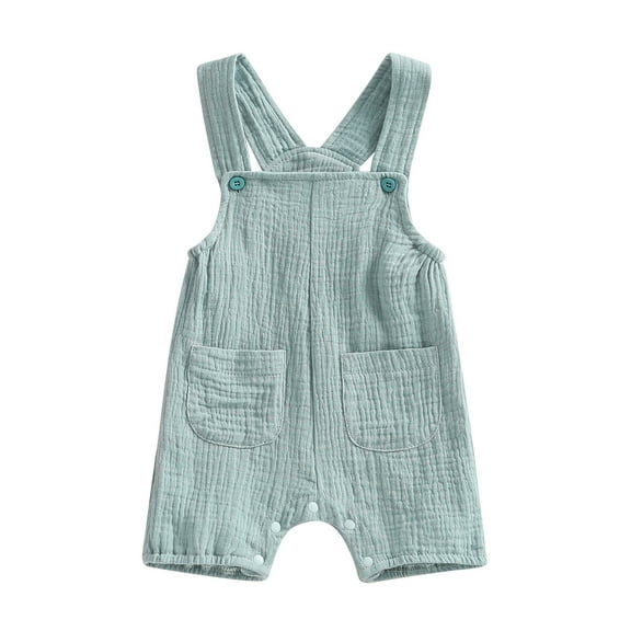 Musuos Baby Summer Suspenders Jumpsuit 6 12 18 24M Solid Color Sleeveless Romper with Pockets for Newborn Infant Boy Girls