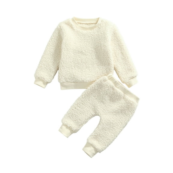 Musuos Baby’s Sweater and Trousers Set 6 12 18 24M Solid Color Plush Long Sleeve Tops and Long Pants Toddler Fall Winter Outfits
