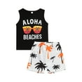 thumbnail image 1 of Musuos Boy Summer Shorts Set 1-5T Letter Glasses Sleeveless Vest Tops + Tree Printed High Waist Breeches Suit, 1 of 10