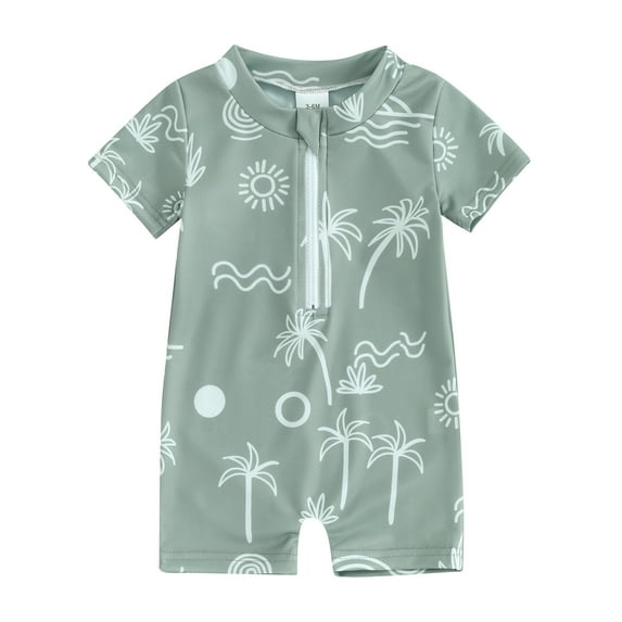 Musuos Boys Rash Guard Swimsuit Rompers 0-6Years Zipper Short Sleeve Tree Print Bathing Suit for Toddler Kids Baby Swimwear