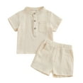 thumbnail image 1 of Musuos Boys Summer 2PCS Shorts Sets 6M 12M 18M 24M 3Y 4Y Short Sleeve Button Up Tops and Solid Color Shorts Sets, 1 of 10