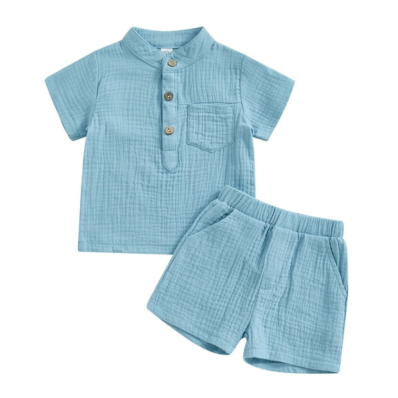 Musuos Boys Summer 2PCS Shorts Sets 6M 12M 18M 24M 3Y 4Y Short Sleeve Button Up Tops and Solid Color Shorts Sets