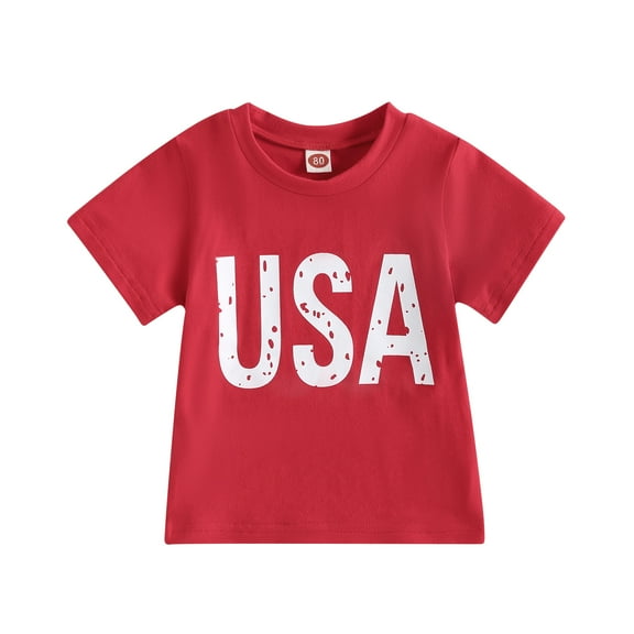 Musuos Boys Summer Casual Tops 6 12 18 24M 3 4 5Y Short Sleeve Round Neck Letter Print Loose Fit T-shirt Independence Day Clothes