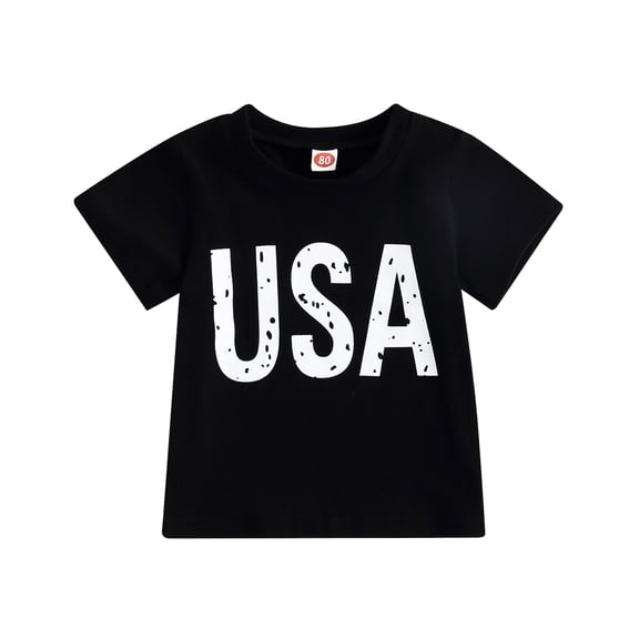 Musuos Boys Summer Casual Tops 6 12 18 24M 3 4 5Y Short Sleeve Round Neck Letter Print Loose Fit T-shirt Independence Day Clothes
