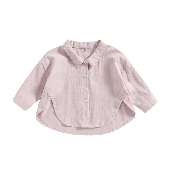 Musuos Child Long Sleeve Shirts, 1-7 Years Solid Color Lapel Collar Button Down Loose Tops Light Outwear for Sping Fall