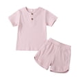 thumbnail image 1 of Musuos Children Solid Color Set, 1-6T Boy Girl Short Sleeve Button Tops and Short Pants 2-piece Suits, 1 of 7