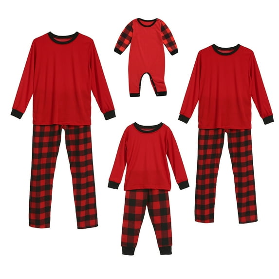 Musuos Family Matching Christmas Pajamas Set Plaid Print Holiday Pajamas Sleepwear Dad Mom Kids PJs