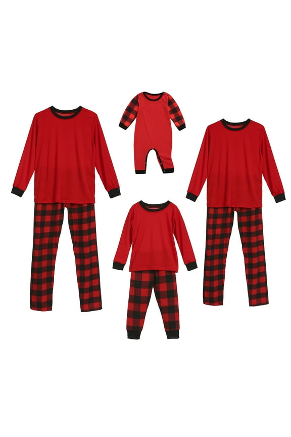 Family Matching Christmas Pajamas Set Plaid Print Holiday Pajamas Sleepwear Dad Mom Kids PJs