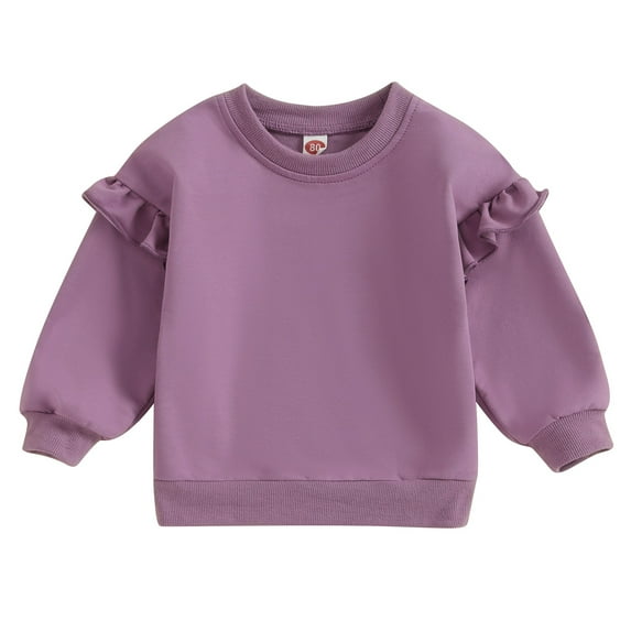 Musuos Girl Casual Sweatshirts Trendy Long Sleeve Solid Color Crew Neck Pullovers Tops Toddler Loose Fit Shirt, 1-4 Years